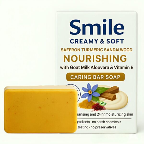 Smile Naturals 6-in-1 Soap – Natural Exfoliating & Nourishing Bar with Saffron, Turmeric, Sandalwood, Aloe Vera & Goat Milk | Fragrance-Free Cleanser for Oily, Dry, Sensitive Skin