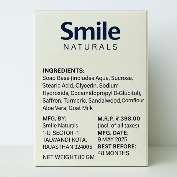 Smile Naturals 6-in-1 Soap – Natural Exfoliating & Nourishing Bar with Saffron, Turmeric, Sandalwood, Aloe Vera & Goat Milk | Fragrance-Free Cleanser for Oily, Dry, Sensitive Skin - Image 7