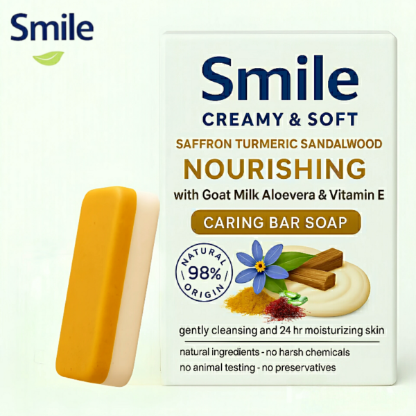 Smile Naturals 6-in-1 Soap – Natural Exfoliating & Nourishing Bar with Saffron, Turmeric, Sandalwood, Aloe Vera & Goat Milk | Fragrance-Free Cleanser for Oily, Dry, Sensitive Skin - Image 2